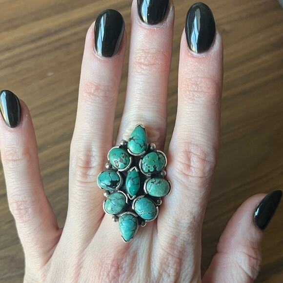 Vintage Huge Blue Multi Stone Turquoise Statement 925 Sterling silver ring BOHO - Picture 3 of 11
